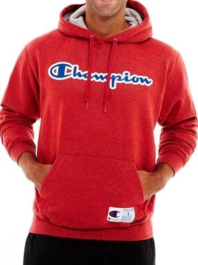 Champion Men's Red Rust Pullover Hoodie with Script Logo ~ Size Medium